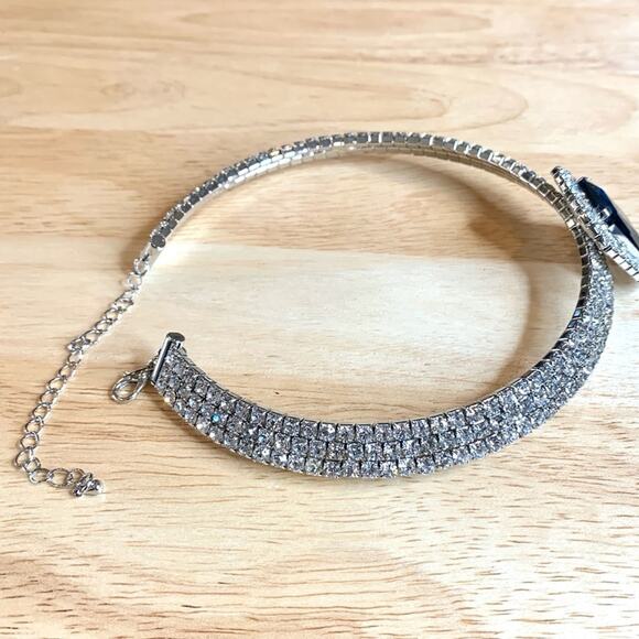 New Sapphire blue crystal crystal collar necklace earrings bangle bracelet set - Picture 4 of 11